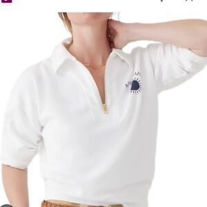 J.Crew Womens White Graphic Half Zip Sweatshirt BQ930 Size XL